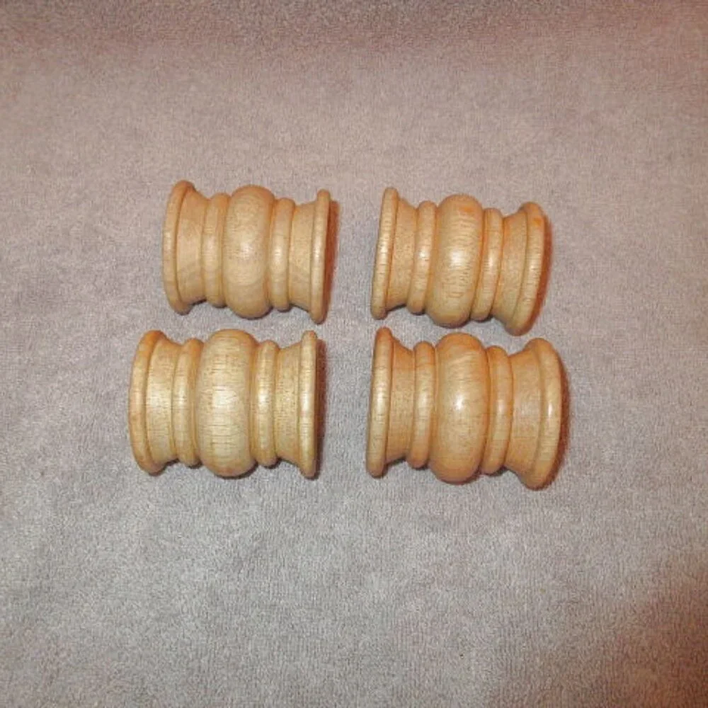 Vtg Hand Carved Wood Napkin Rings Set Of 4 Country Farmhouse MCM Rustic NEW